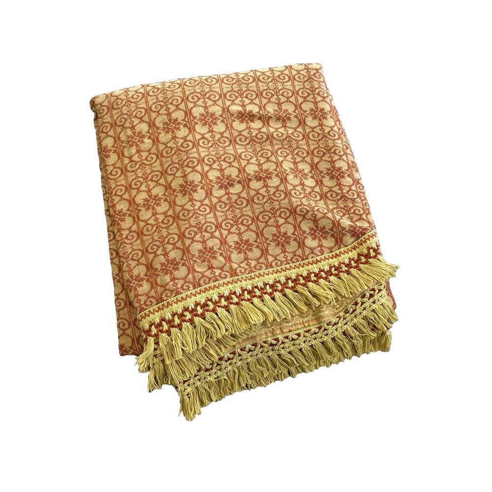 Vintage Bates Bedspread Twin Full Orange Mustard Fringe Hollywood Regency USA
